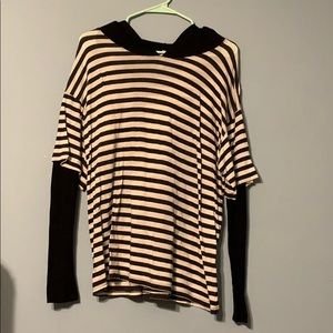 LF stripped shirt with black long sleeves and hood
